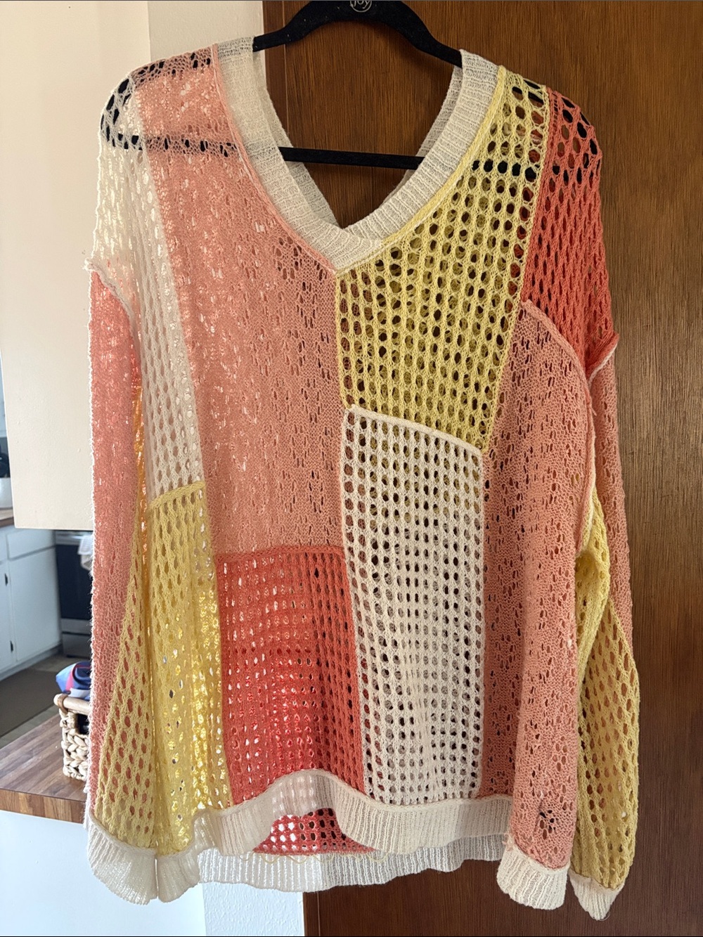 POL open-knit colorblock vest - Peach, Yellow, Cream